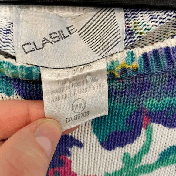 Clasile Vintage Knitted Sweater Floral Print Boat Neck White Size M - Picture 4 of 5